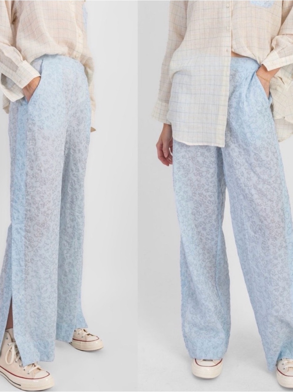 KOCH Jules Pants Sky Bloom Blue Floral Straight Leg Pants Large Coastal Chic